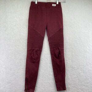 Umgee Womens Moto Jegging Pants Size Small Cranberry Red Zip Ankles Stretch